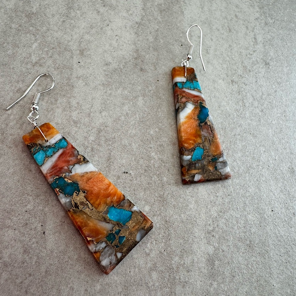 SPINY OASTER SLAB DANGLE EARRINGS W/INCLUSIONS #366